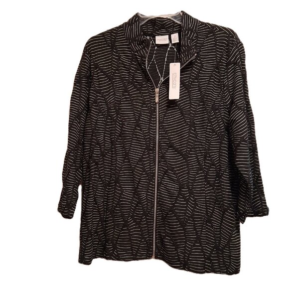 WEEKENDS Chico’s Black & White Textured Jacket Size 2 / US L/12 with Zipper NWT - Picture 1 of 7
